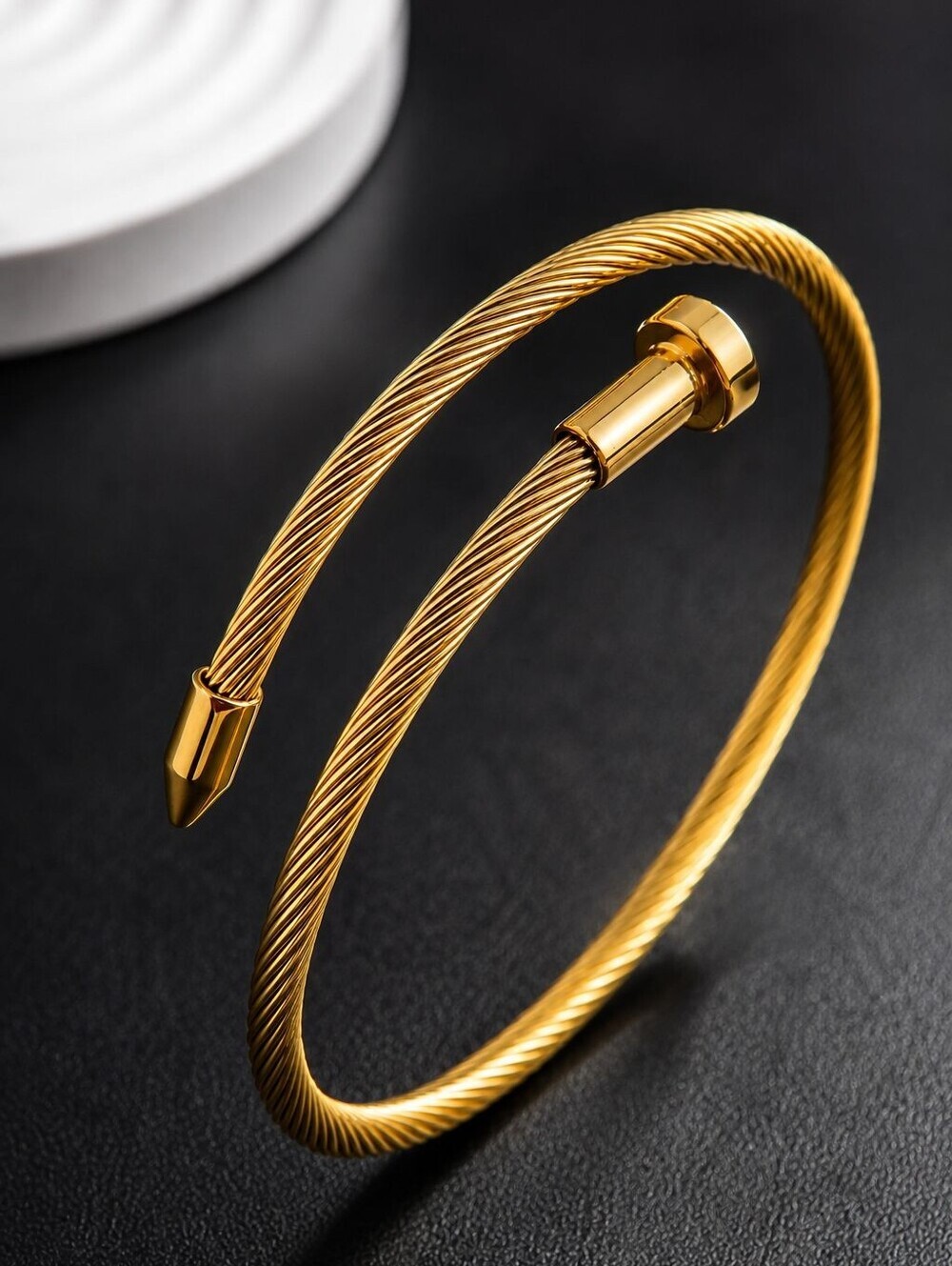 Gold Twisted Cable Open Cuff Bracelet